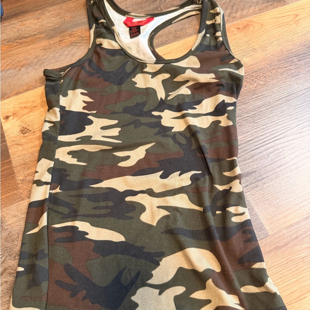Camo Racerback Tank Top - Olive Green/Brown/Black